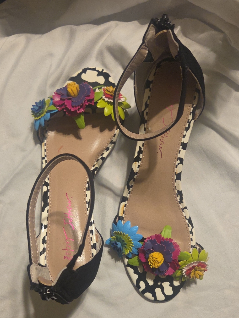 Betsey Johnson Black Sandals with Multicolor Floral Accents